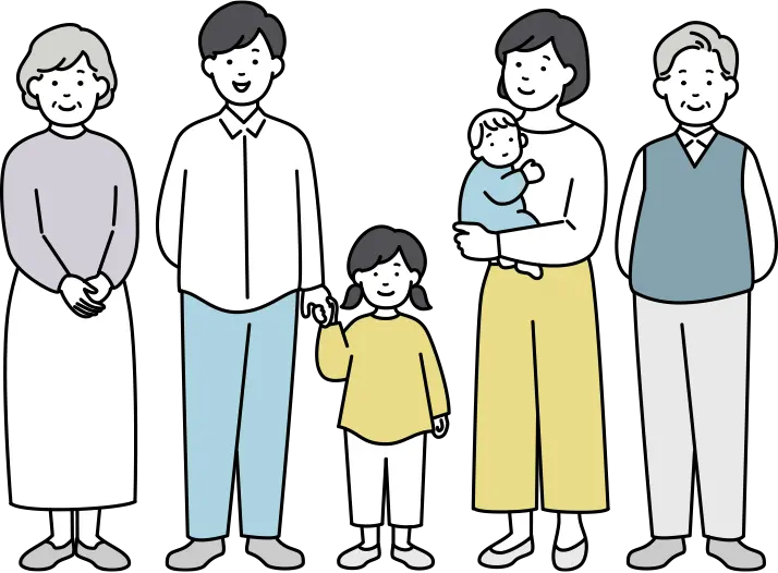 防災イベントに参加した家族のイラスト