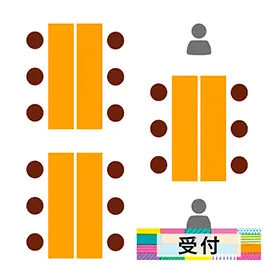 机7台、椅子19脚、スタッフ2名の場合の参考レイアウト