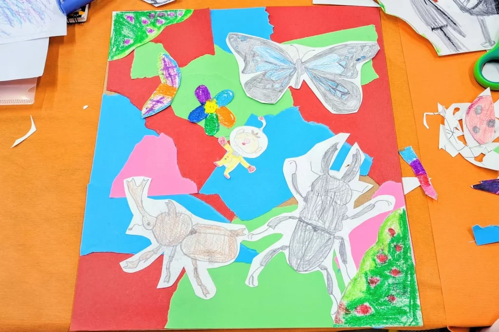 親子で楽しむアートフレーム工作ワークショップの制作の様子