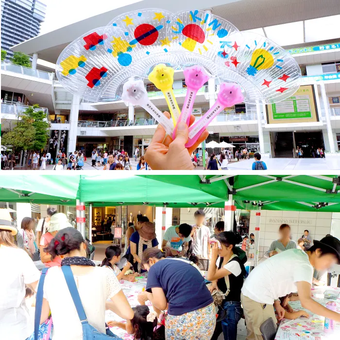 東芝未来科学館×ラゾーナ川崎プラザのコラボイベントとして『光る!シールデコうちわ作り』