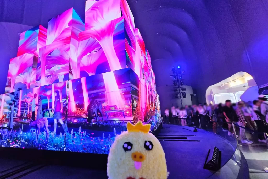 フレームレスのキューブ型モニタとトンさん