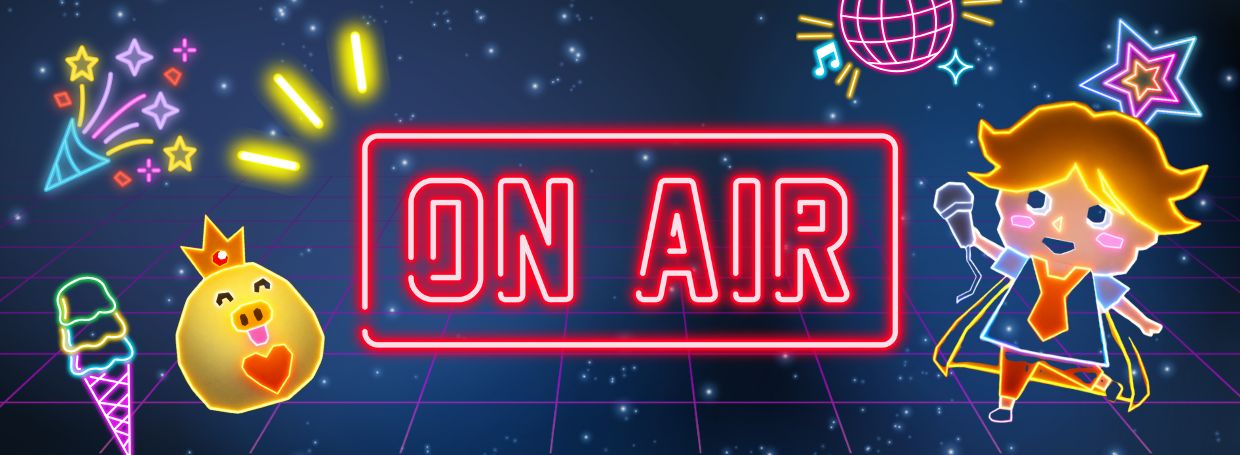 ネオン風の背景とピコくん、トンさん