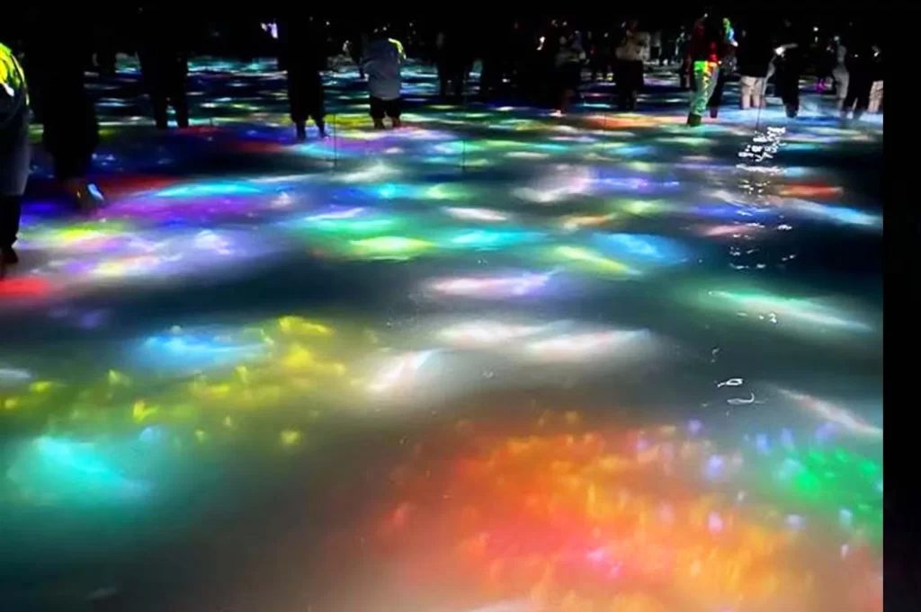 チームラボプラネッツTOKYO 豊洲の「人と共に踊る鯉によって描かれる水面のドローイング - Infinity」